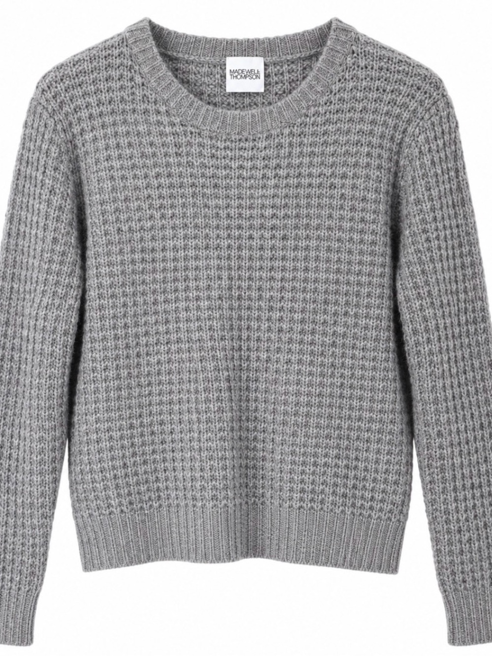 MADELEINE THOMPSON Heather Light Gray Ribbed Crewneck Sweater